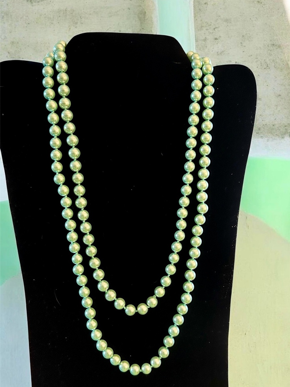 Kissaka Pale Green Double-Strand Pearl Necklace